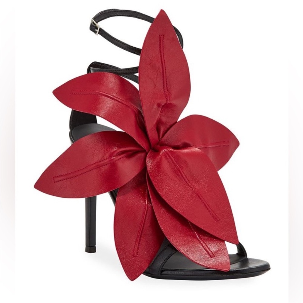 New GIUSEPPE ZANOTTI Floral-appliquéd Leather lilium Sandals Red 38 $1,895 - Picture 4 of 13